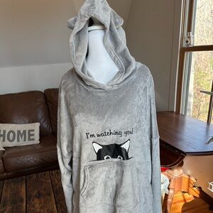 Gray Cat Hoodie with Cat Ear Hood